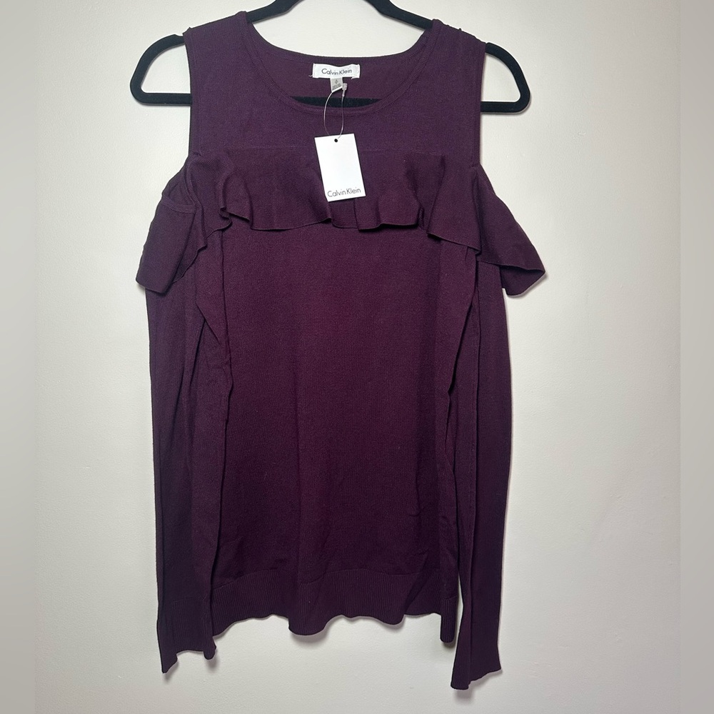 Calvin Klein Cold Shoulder Long Sleeve Eggplant Sweater Size Small NWT